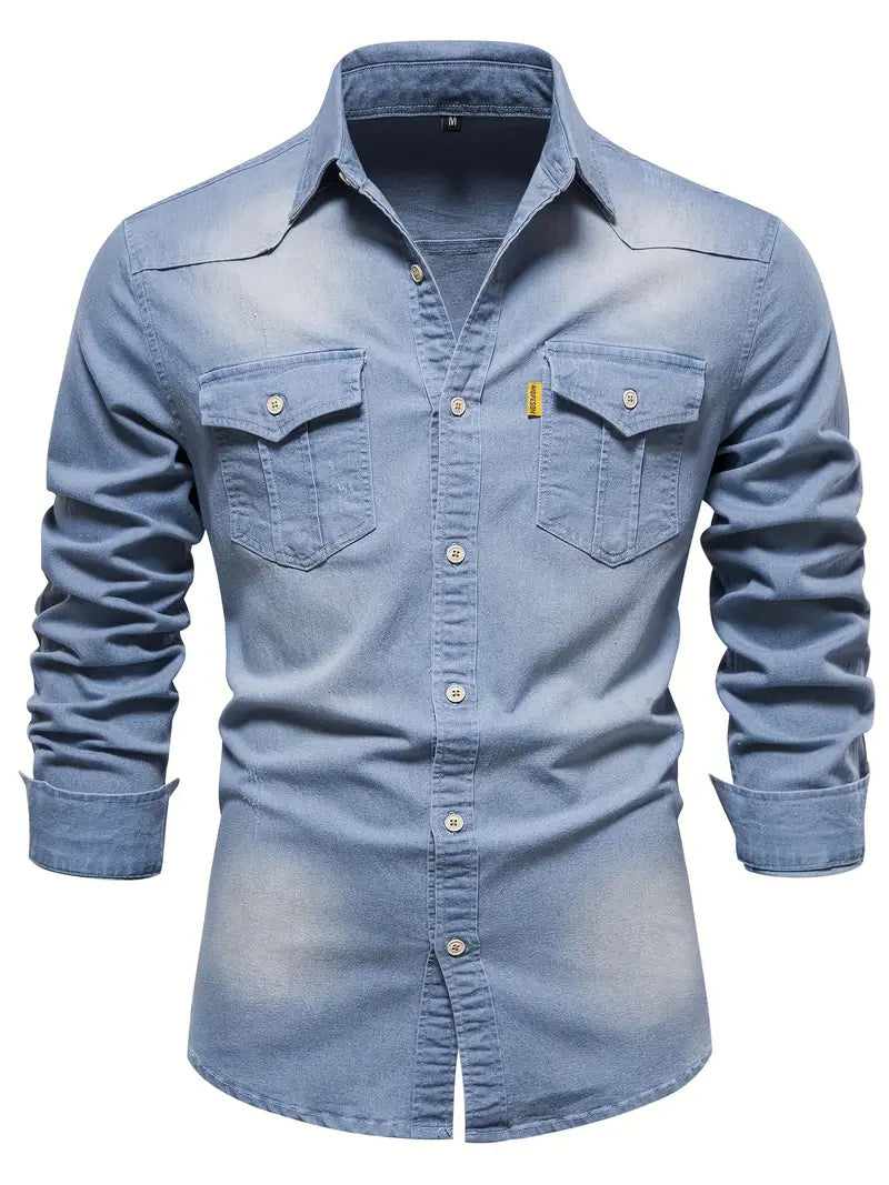 Mode Outlet | Elastisch Katoenen Denim Overhemd – Stijlvol & Comfortabel