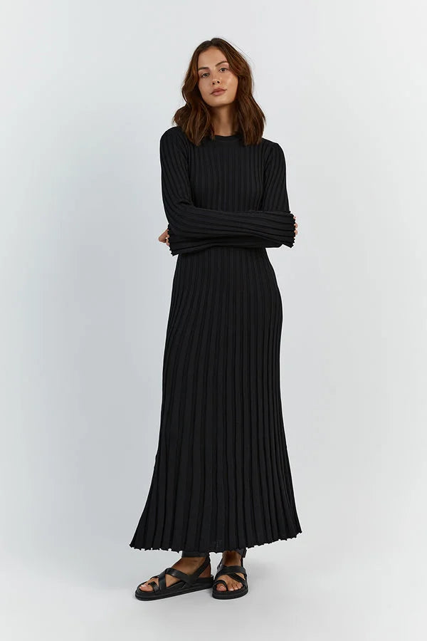 Eliana | Gebreide Midi-Jurk met Ronde Hals – Elegant & Comfortabel