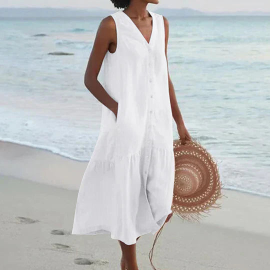 Mode Outlet | Lichtroze Midi Jurk voor Dames – Elegant & Luchtig