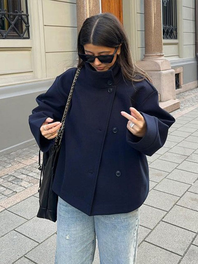 Dames Korte Jas | Elegante jas met hoge kraag en knopen