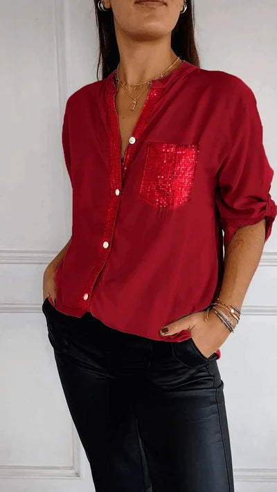 Dames blouse – Blouse met relaxte pasvorm en subtiele glans