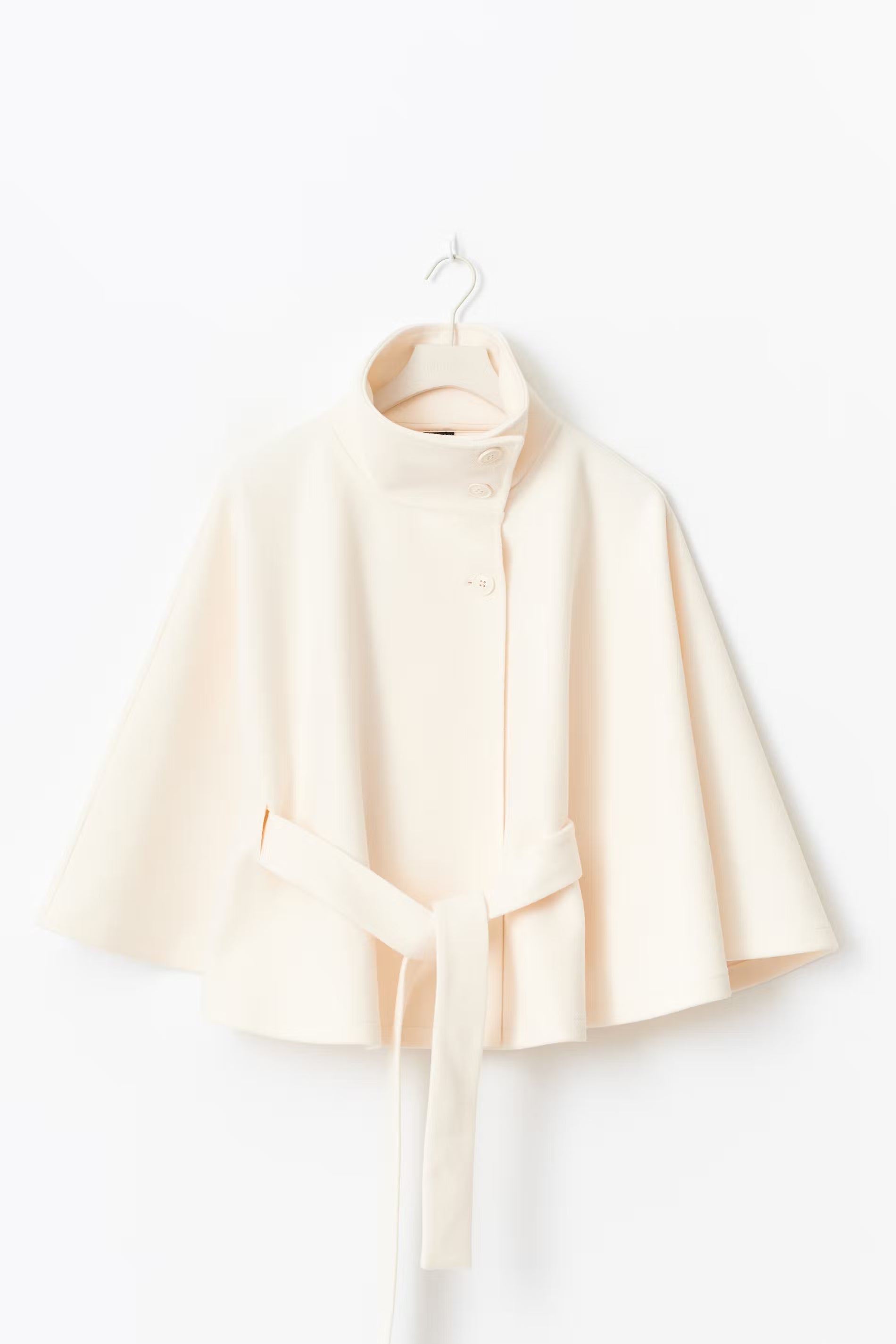 Elegante dames jas | Cape-model met ceintuur en hoge kraag
