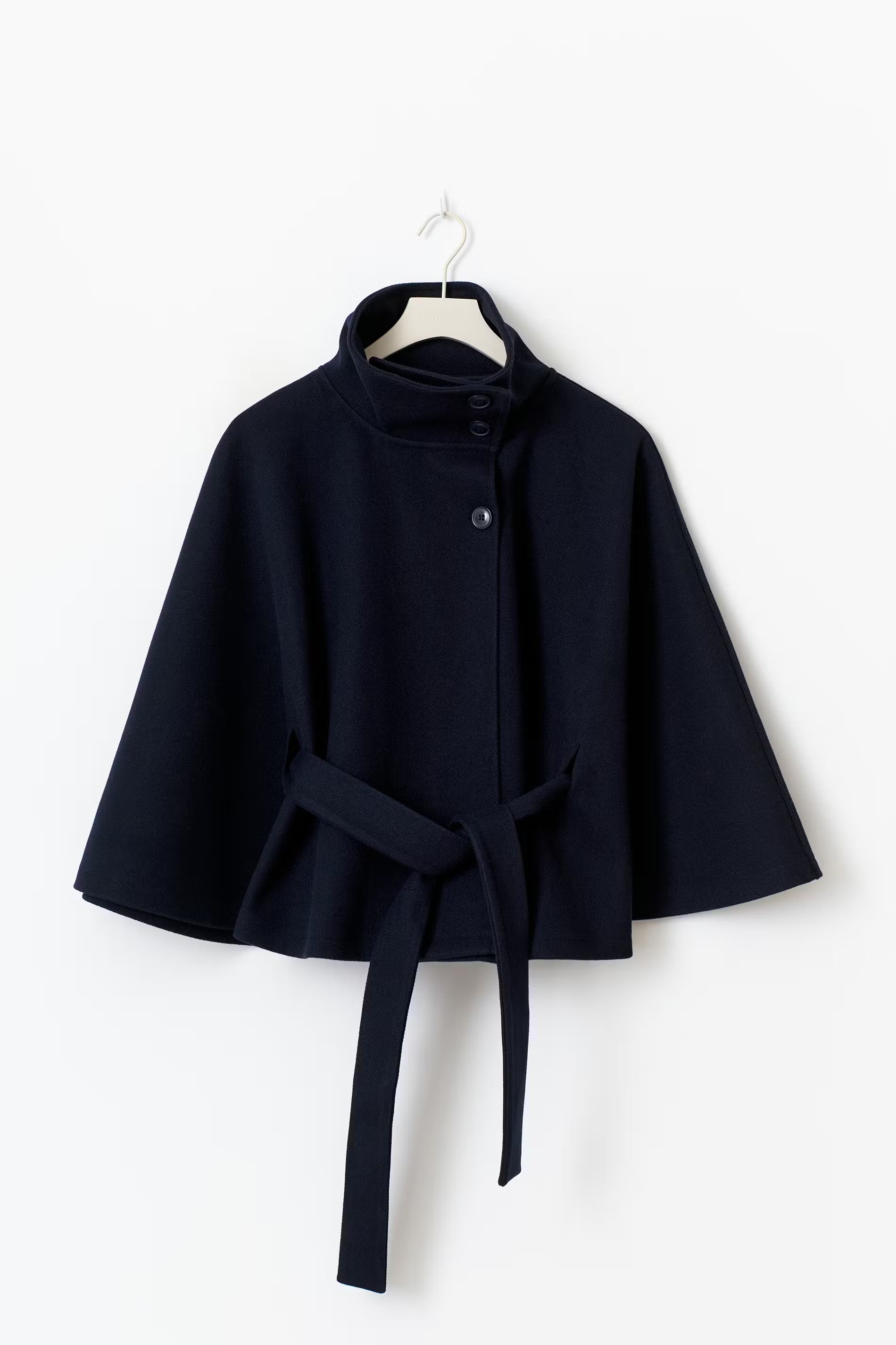 Elegante dames jas | Cape-model met ceintuur en hoge kraag