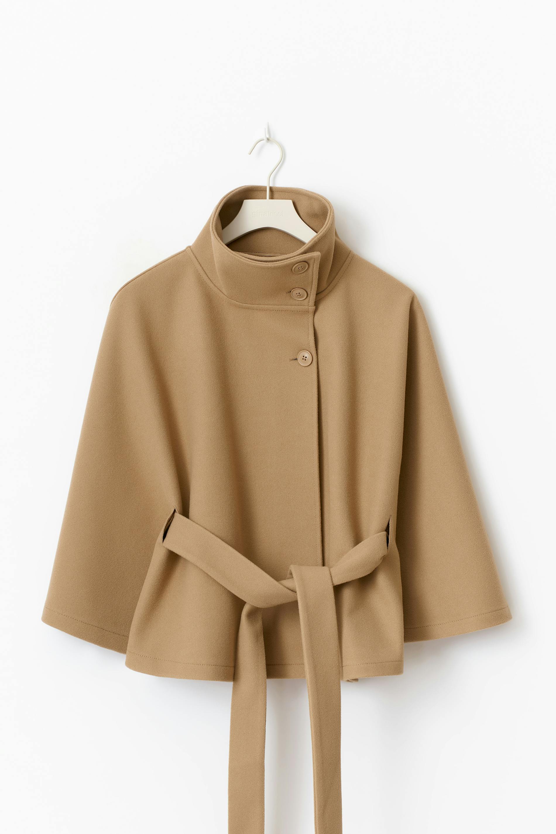 Elegante dames jas | Cape-model met ceintuur en hoge kraag