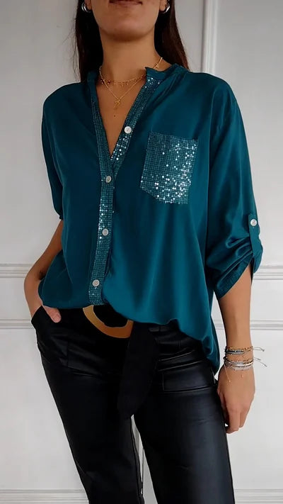 Dames blouse – Blouse met relaxte pasvorm en subtiele glans