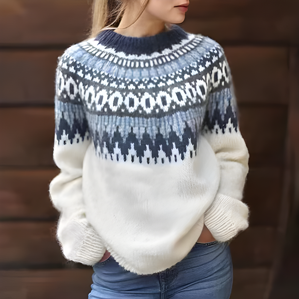 Dames Trui met Nordic Fair Isle Patroon en Warme Winterstijl