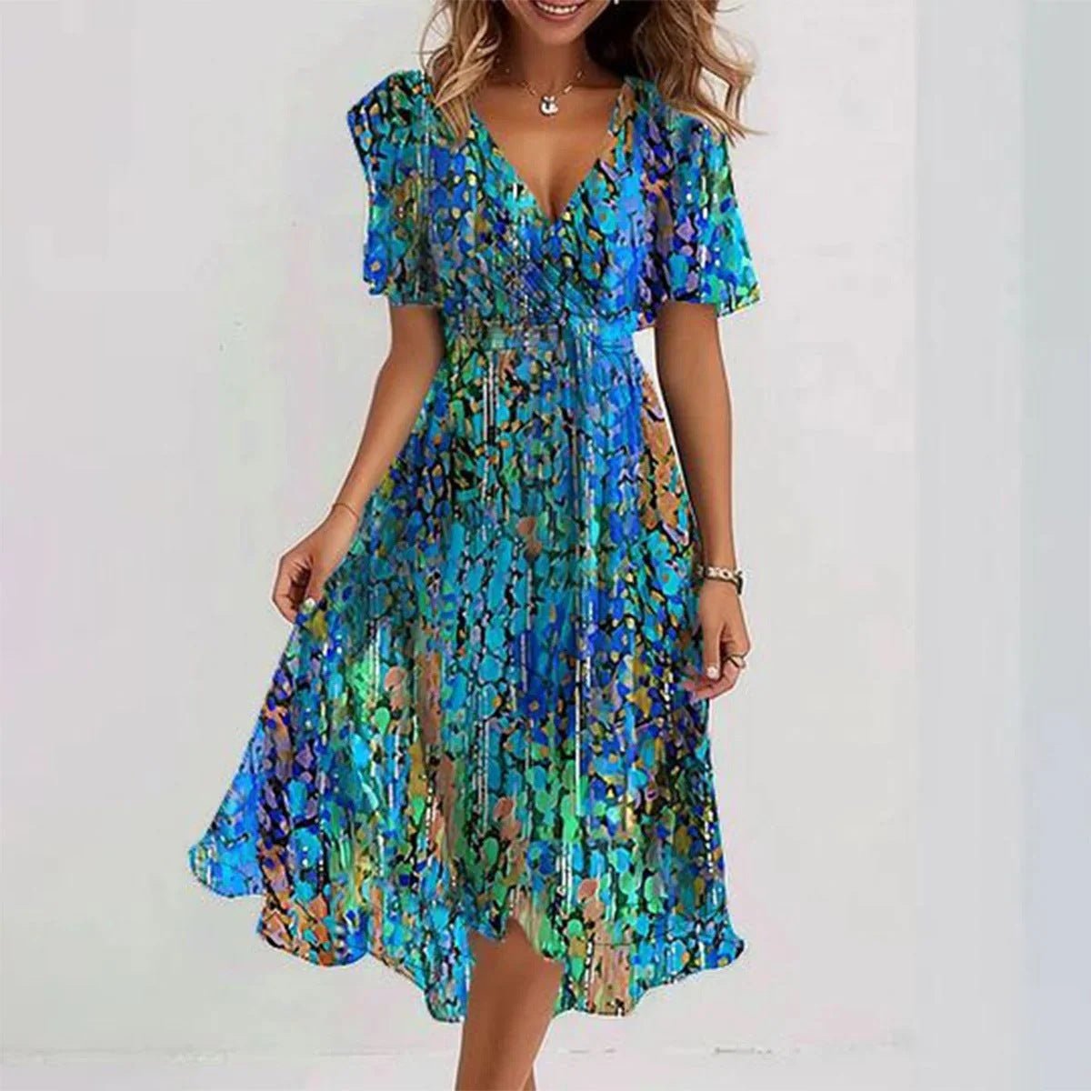 Bloemenprint chiffon midi-jurk – Luchtig en vrouwelijk