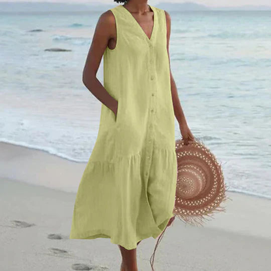 Mode Outlet | Lichtroze Midi Jurk voor Dames – Elegant & Luchtig