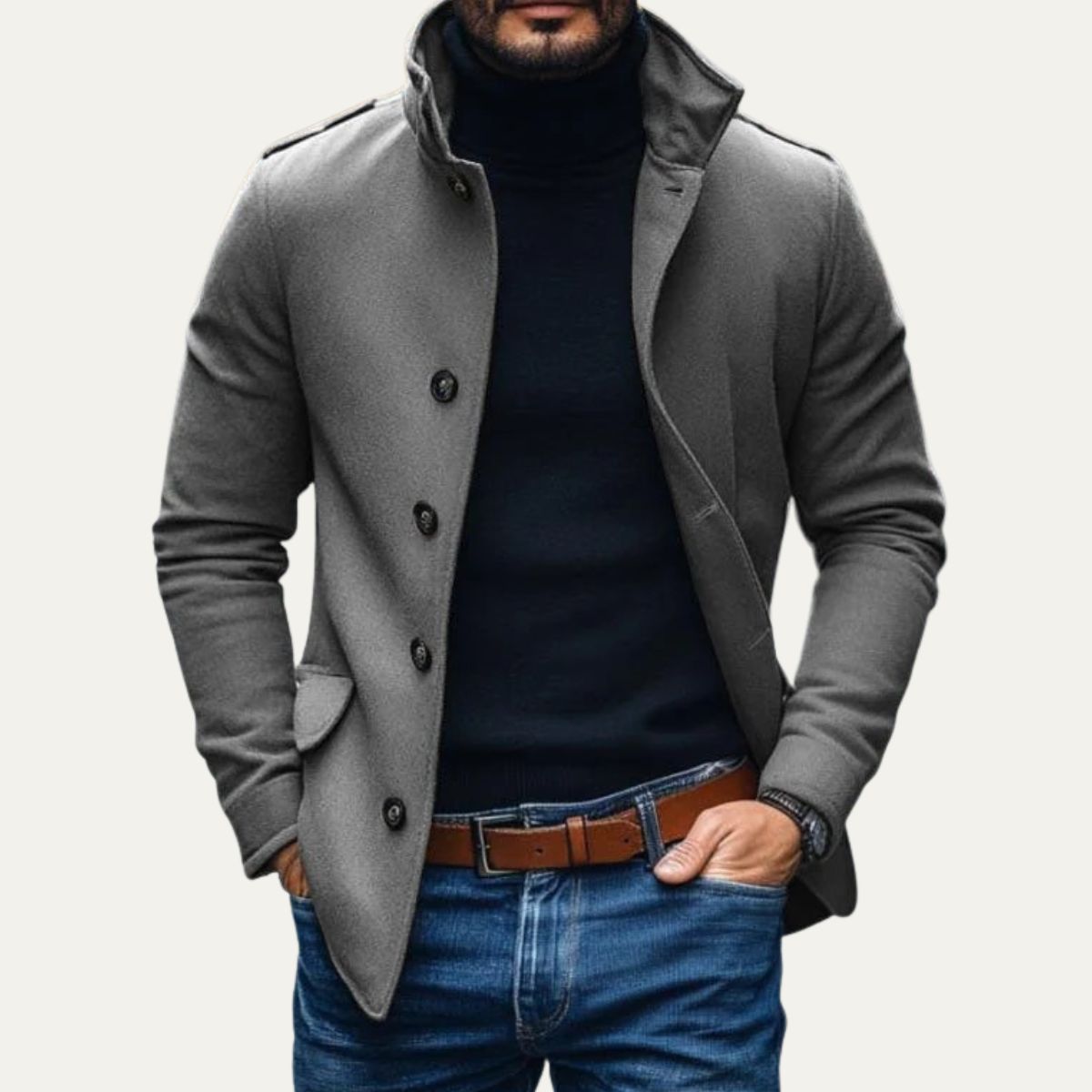 Lange Heren Winterjas met Tailored Fit en Klassieke Knoopsluiting