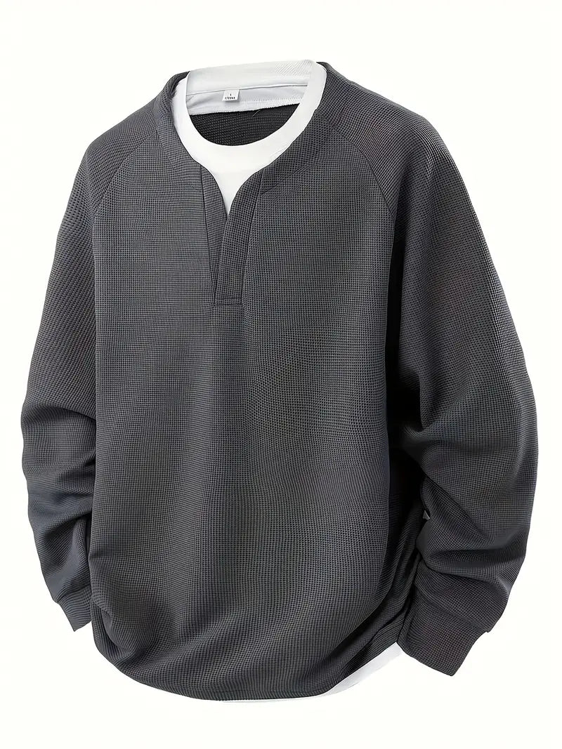 Heren longsleeve – 2-in-1 shirt met waffle knit en ingebouwde laag