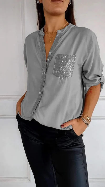 Dames blouse – Blouse met relaxte pasvorm en subtiele glans