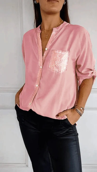 Dames blouse – Blouse met relaxte pasvorm en subtiele glans