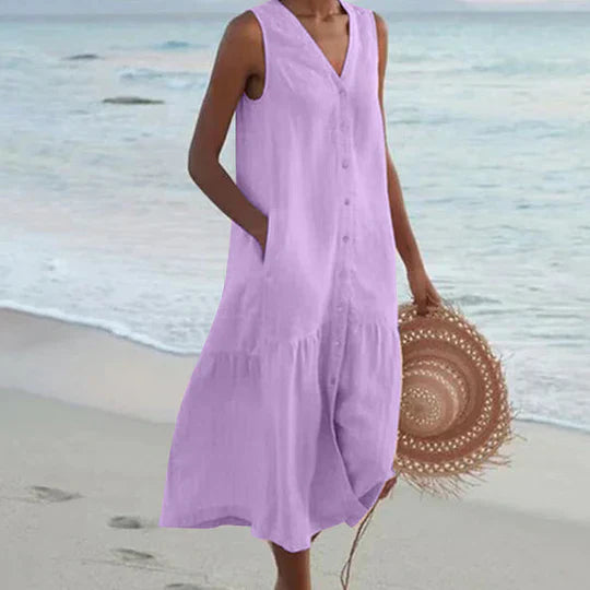 Mode Outlet | Lichtroze Midi Jurk voor Dames – Elegant & Luchtig