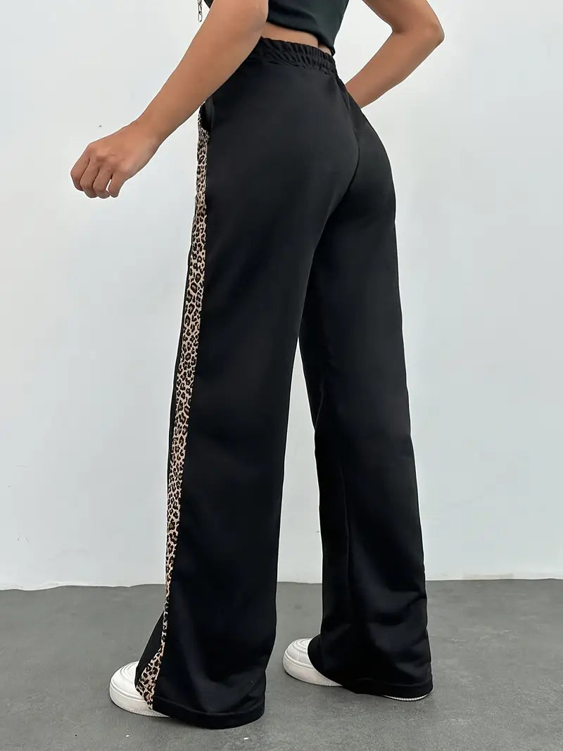 Mode Outlet | Elegante Broek met Wijde Pijpen & Luipaardprint