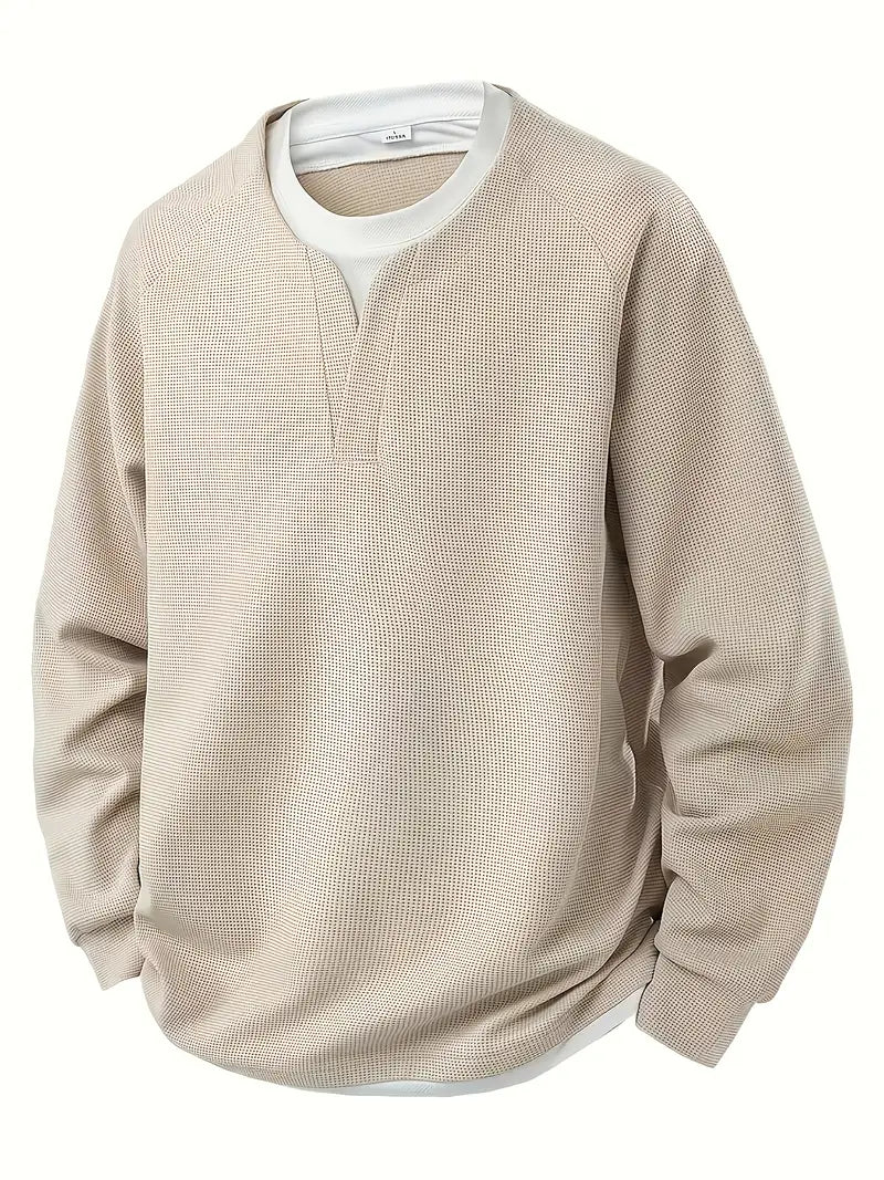 Heren longsleeve – 2-in-1 shirt met waffle knit en ingebouwde laag