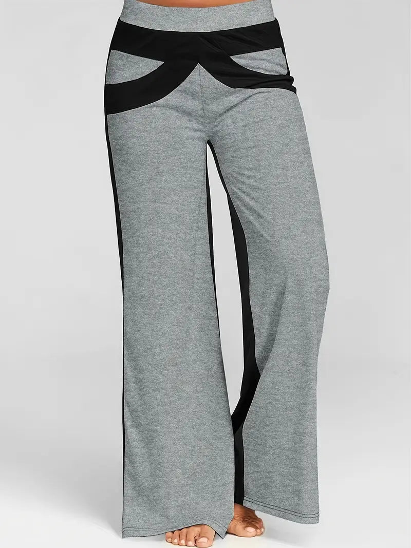 Mode Outlet | Stijlvolle Broek met Wijde Pijpen – Trendy Kleurblokdesign