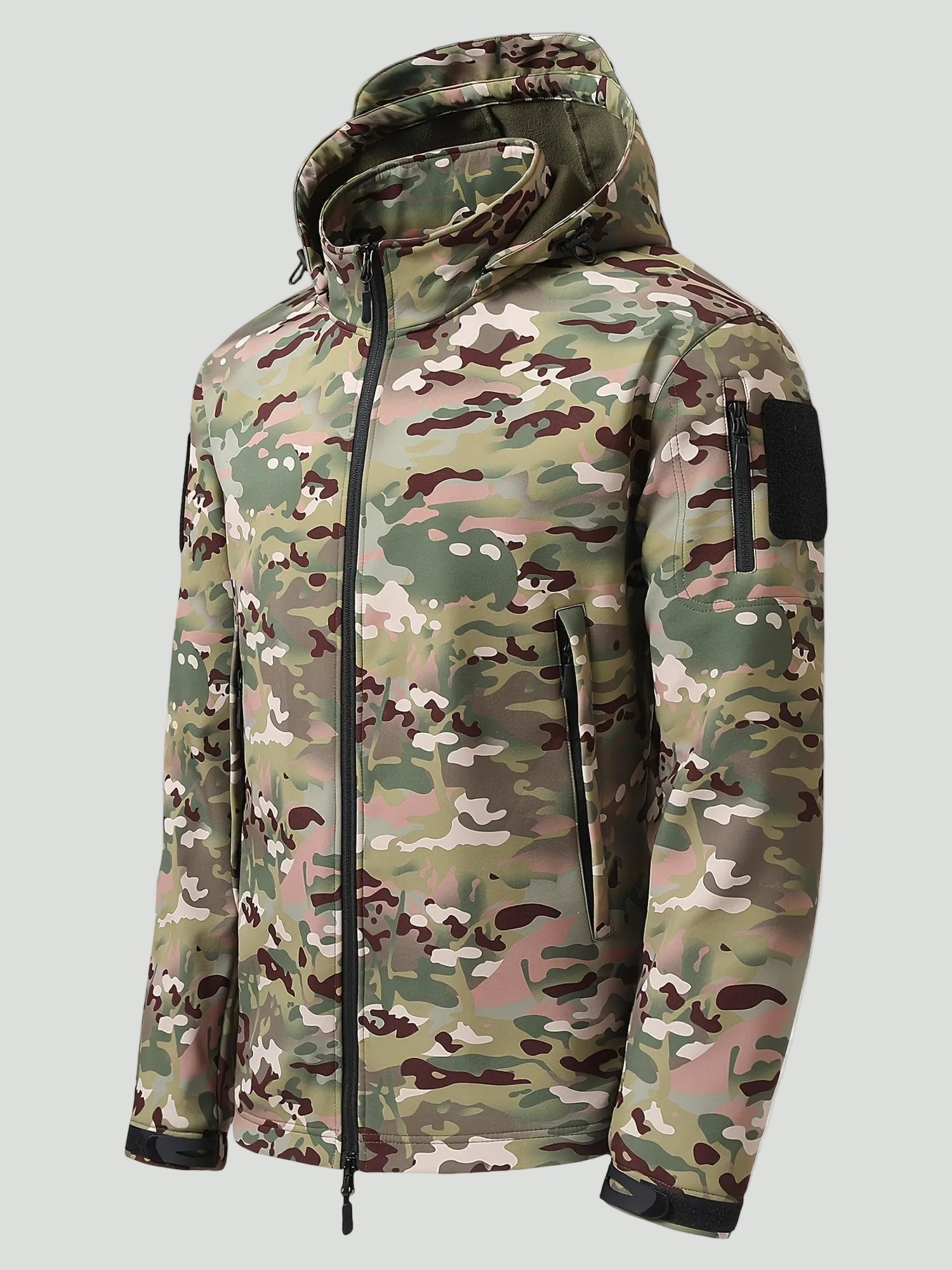 Camouflage Softshell Jas voor Heren – Outdoor Laag met Capuchon voor Koud Weer
