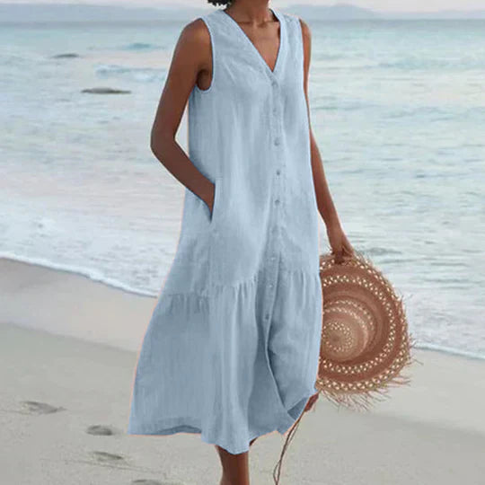 Mode Outlet | Lichtroze Midi Jurk voor Dames – Elegant & Luchtig