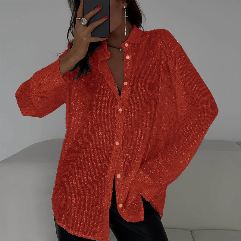 Elena – Elegante Pailletten Blouse met Lange Mouwen