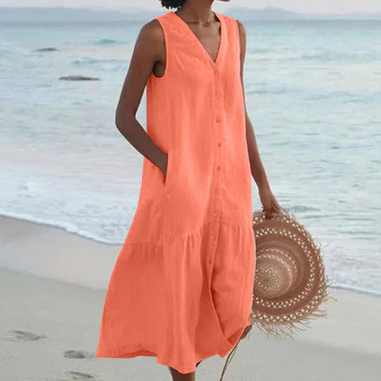 Mode Outlet | Lichtroze Midi Jurk voor Dames – Elegant & Luchtig