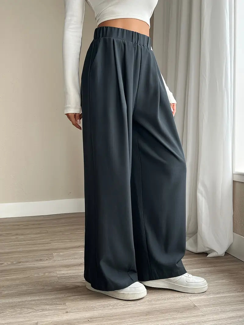 Mode Outlet | Stijlvolle Bandplooibroek met Wijde Pijpen