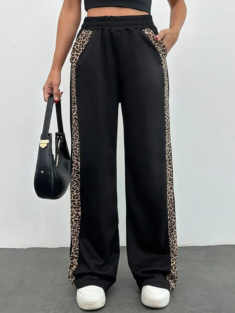 Mode Outlet | Elegante Broek met Wijde Pijpen & Luipaardprint