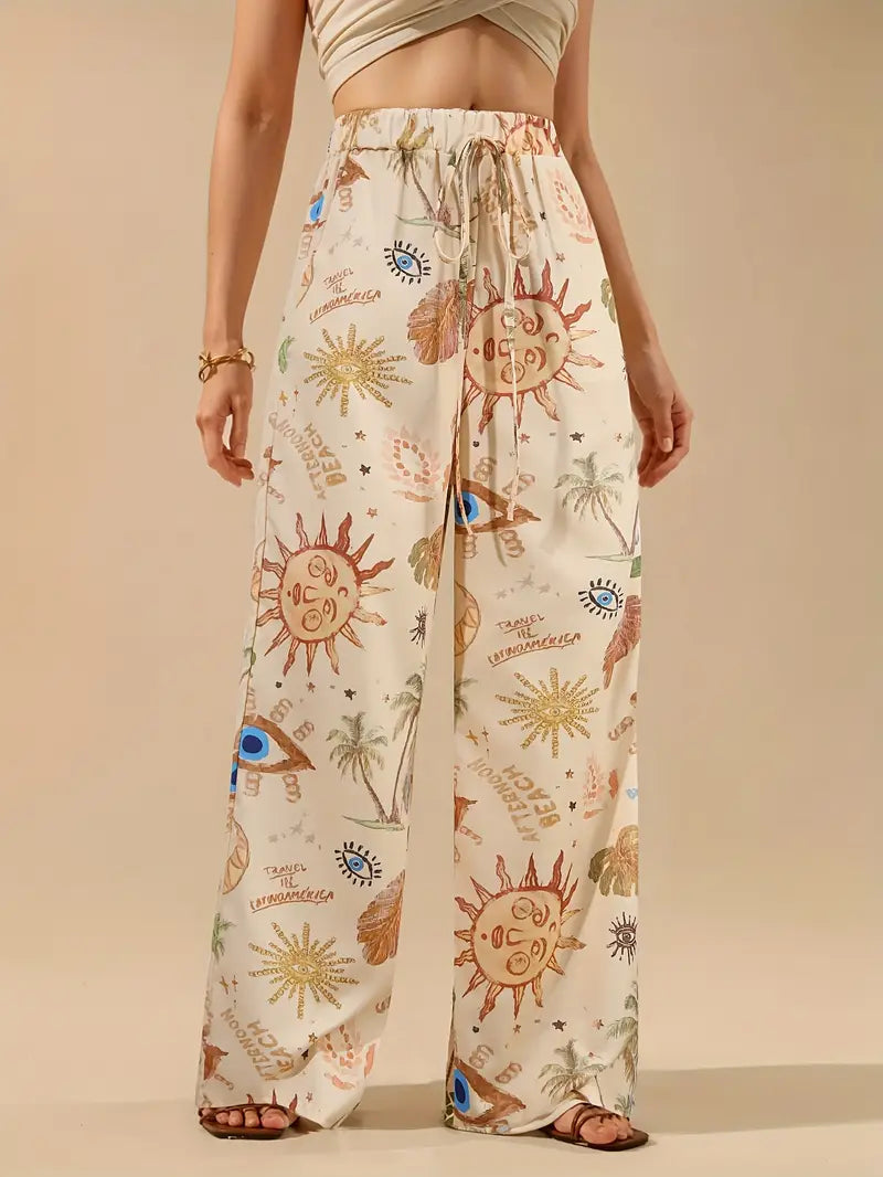 Mode Outlet | Boho Broek met Wijde Pijpen – Mystieke Print & Relaxte Pasvorm