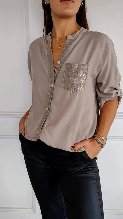 Dames blouse – Blouse met relaxte pasvorm en subtiele glans