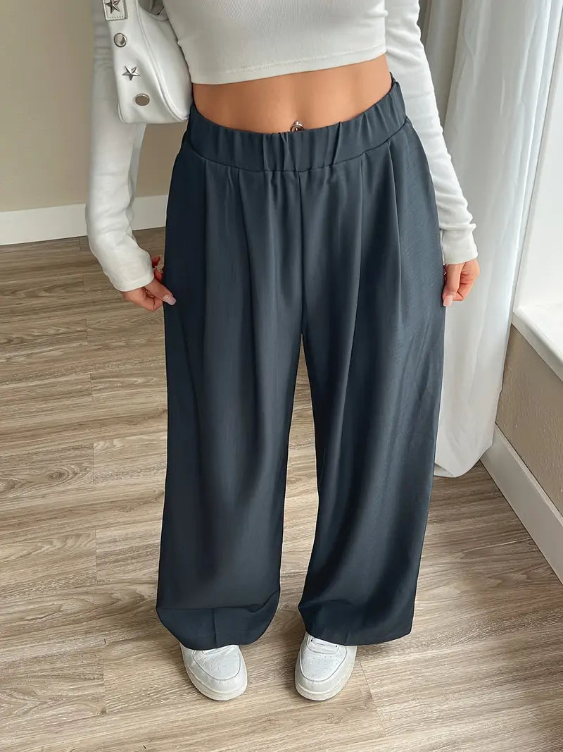 Mode Outlet | Stijlvolle Bandplooibroek met Wijde Pijpen