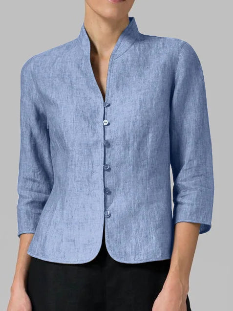 Leona | Stijlvolle Damesblouse met Hoge Kraag – Elegant, Luchtig & Tijdloos