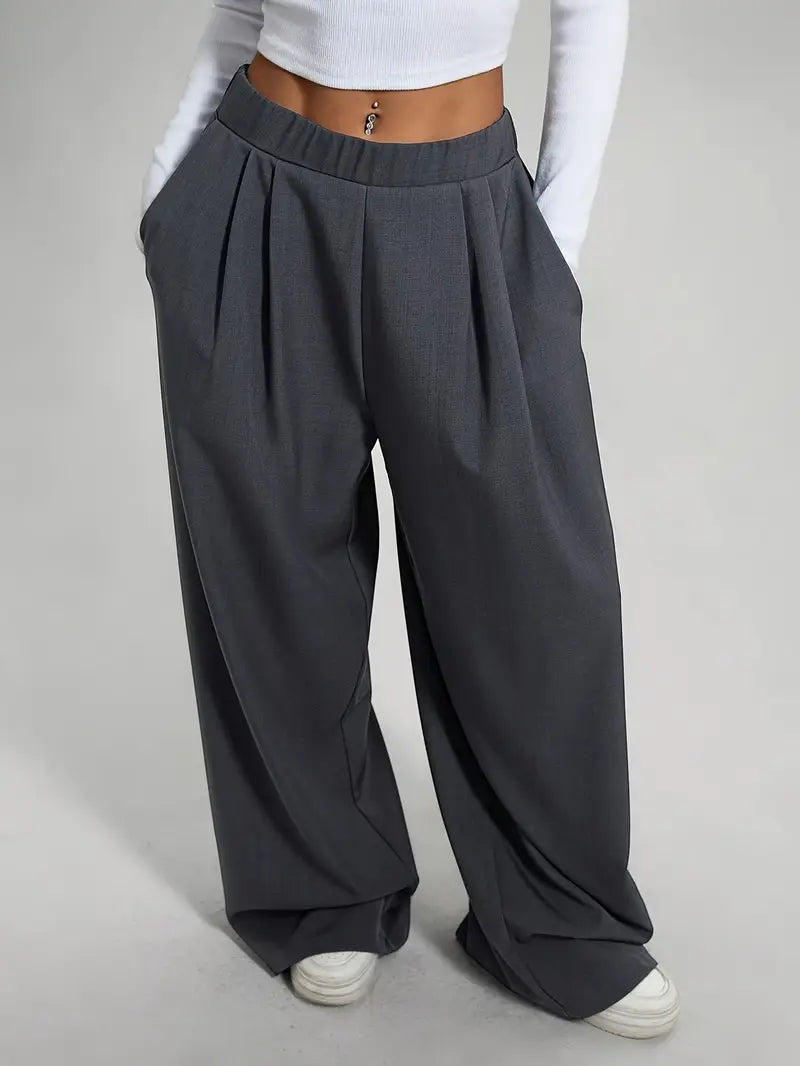 Mode Outlet | Stijlvolle Bandplooibroek met Wijde Pijpen