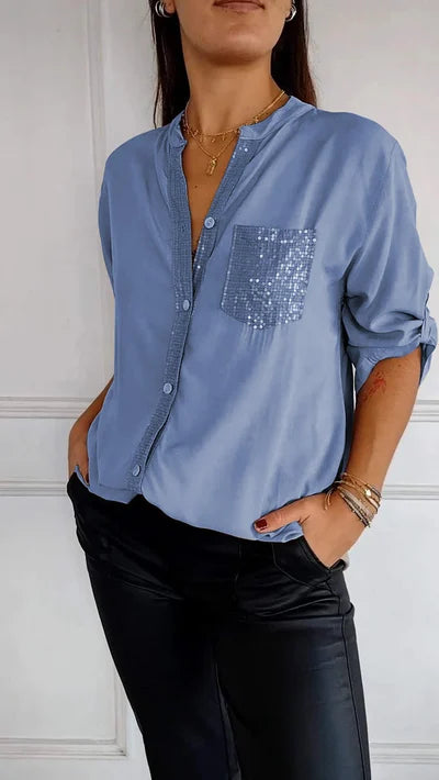 Dames blouse – Blouse met relaxte pasvorm en subtiele glans
