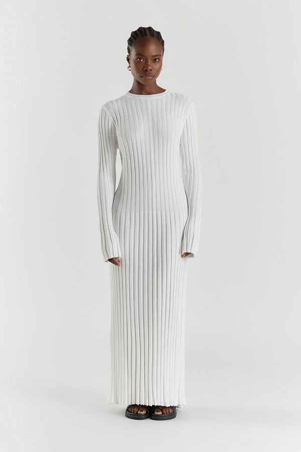 Eliana | Gebreide Midi-Jurk met Ronde Hals – Elegant & Comfortabel
