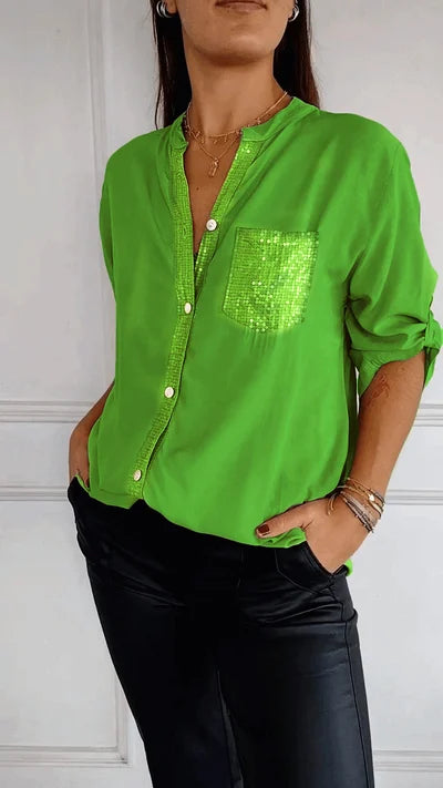 Dames blouse – Blouse met relaxte pasvorm en subtiele glans