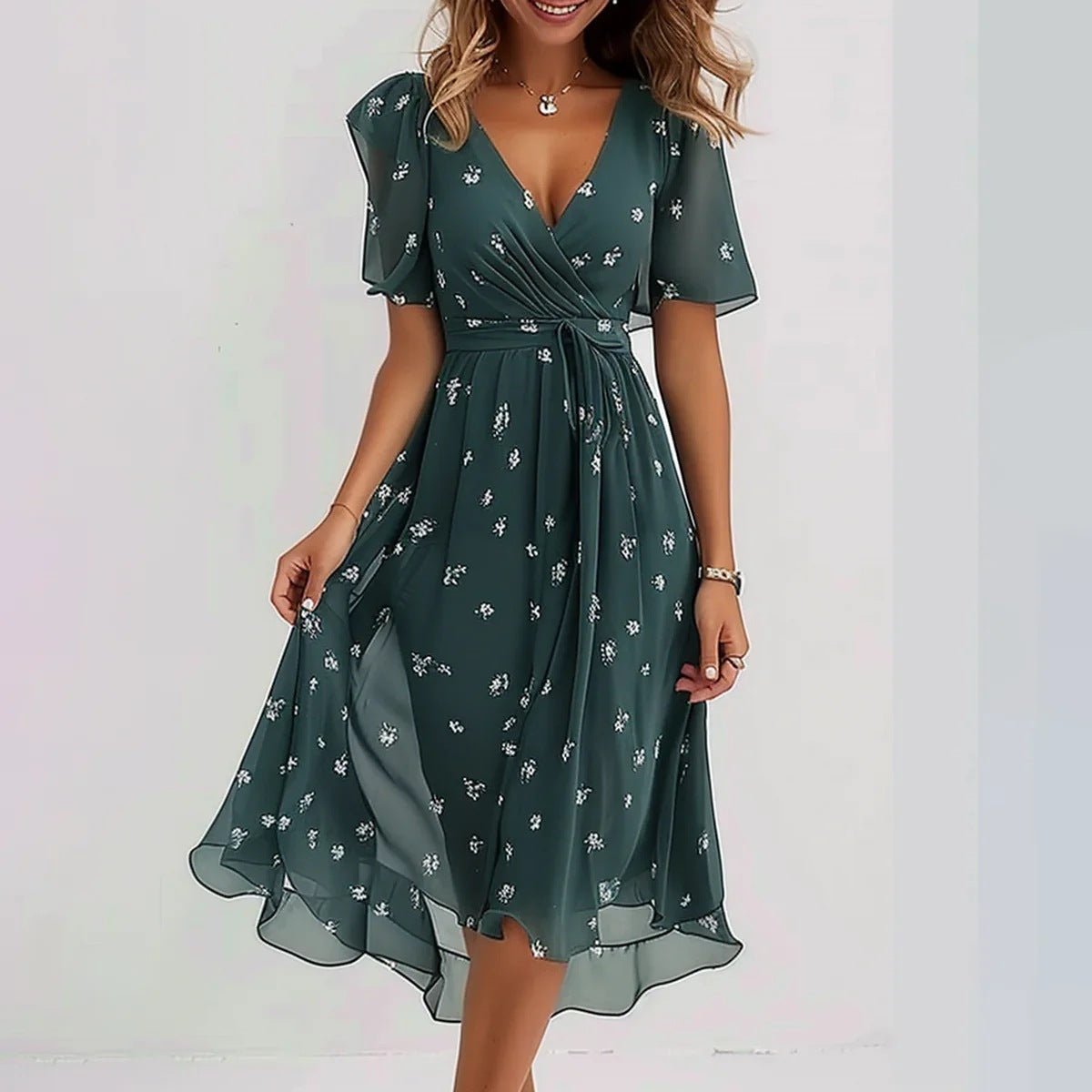 Bloemenprint chiffon midi-jurk – Luchtig en vrouwelijk