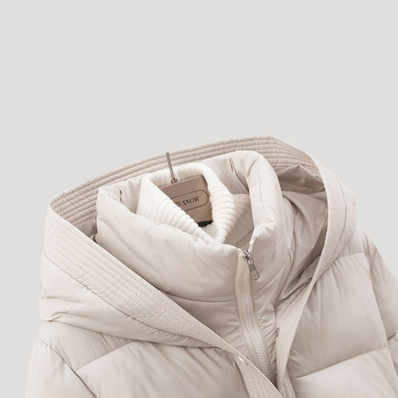 Dames puffer jas | Korte gewatteerde jas met ceintuur en capuchon