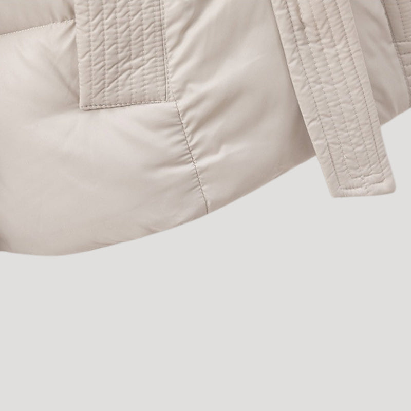 Dames puffer jas | Korte gewatteerde jas met ceintuur en capuchon