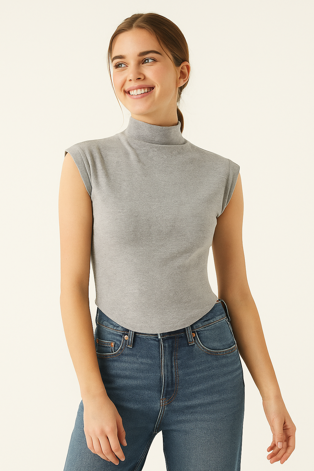 Dames Top zonder Mouwen met Hoge Kraag – Elegant & Minimalistisch