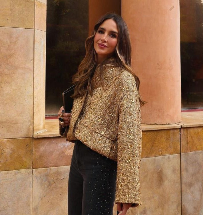 Mode Outlet | Elegante Jas met Gouden Glitters – Stijlvol & Verfijnd