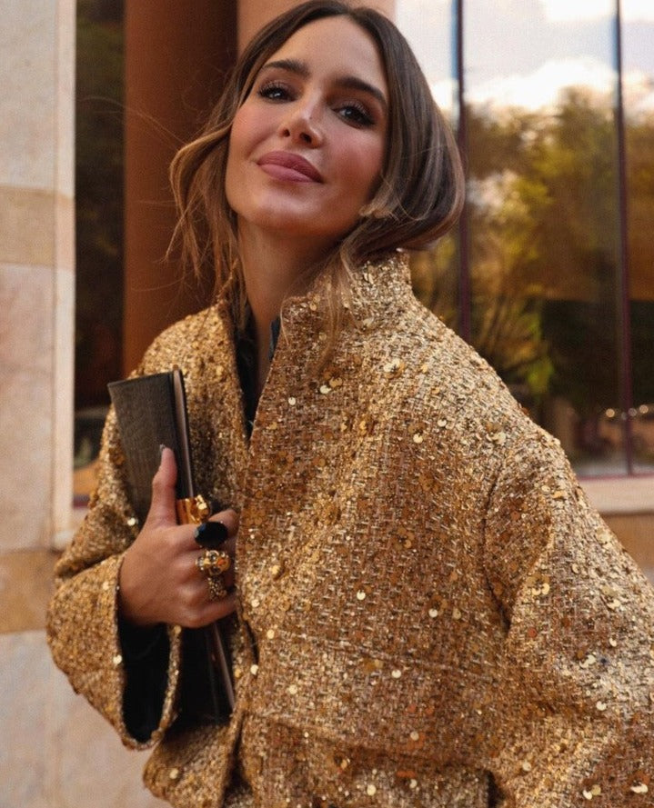 Mode Outlet | Elegante Jas met Gouden Glitters – Stijlvol & Verfijnd