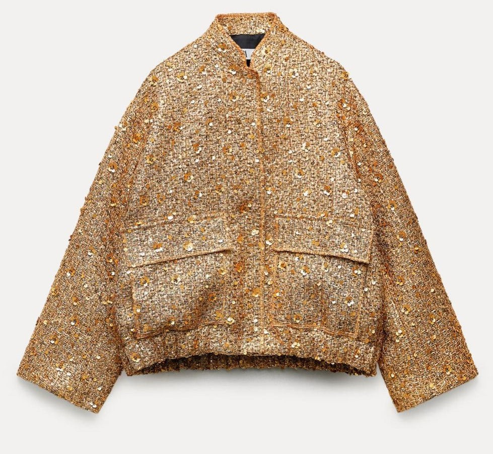 Mode Outlet | Elegante Jas met Gouden Glitters – Stijlvol & Verfijnd