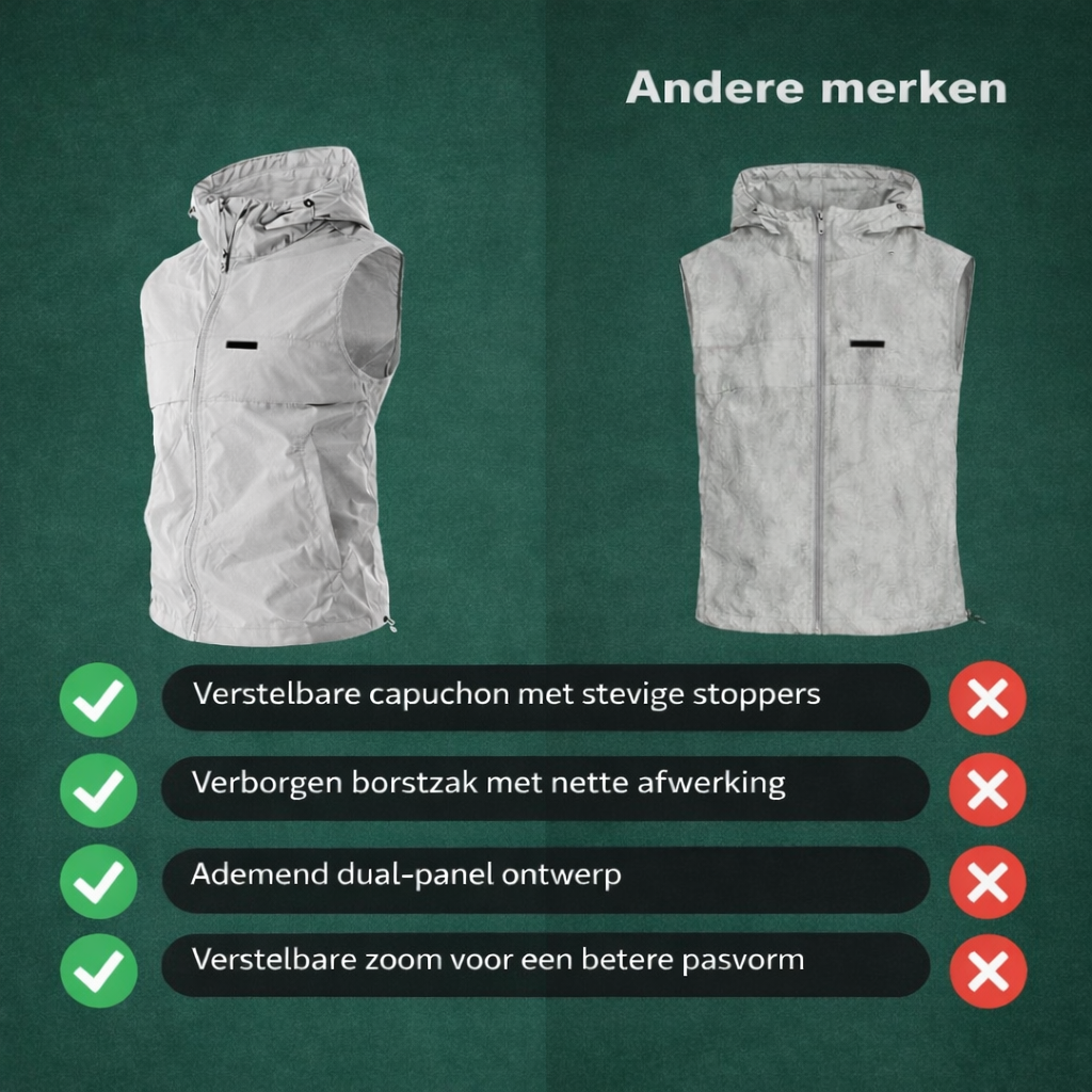 Lichtgewicht Mouwloos Vest met Capuchon