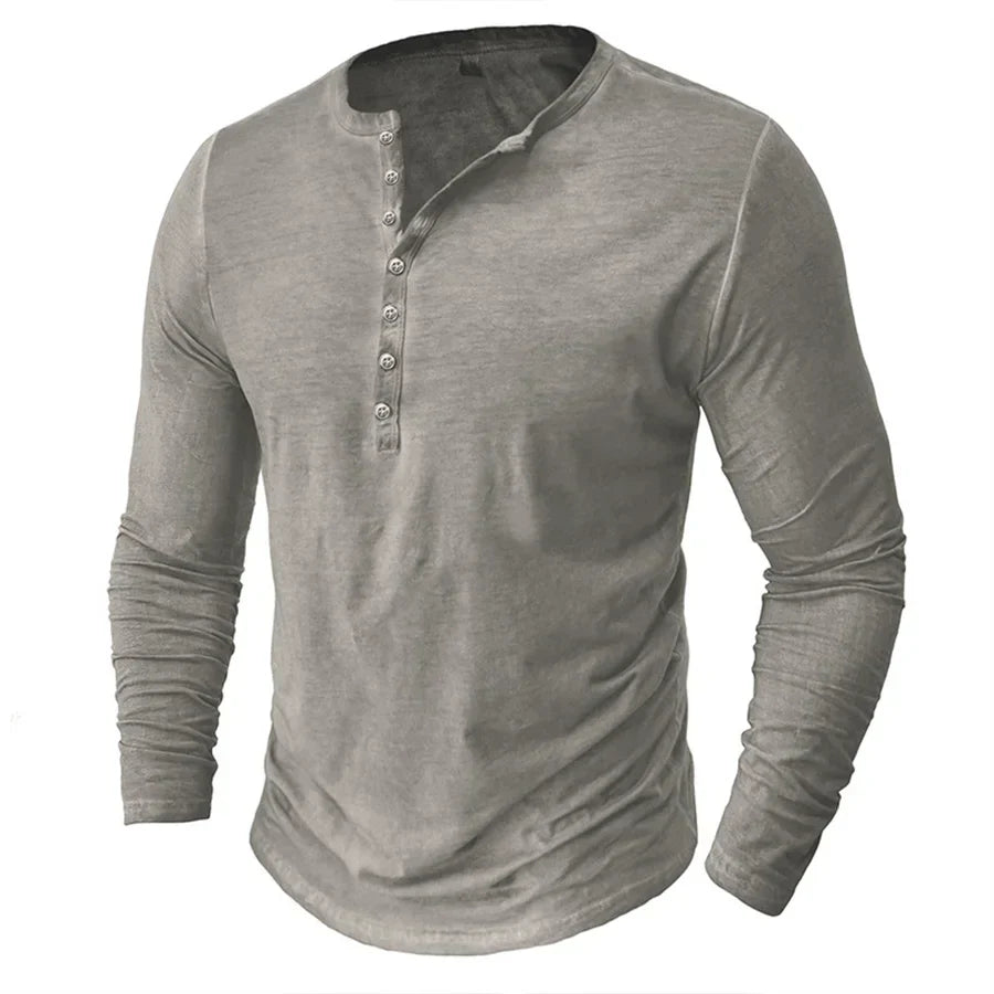 Mode Outlet | Heren Henley Shirt met Lange Mouwen – Casual & Comfortabel