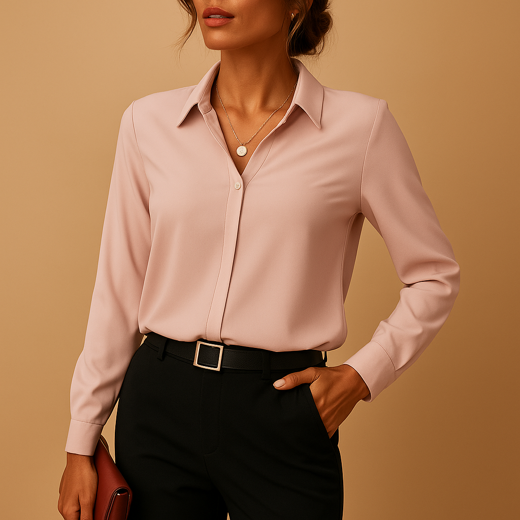Dames Effen Blouse met Klassieke Kraag | Tijdloze stijl met vrouwelijke pasvorm