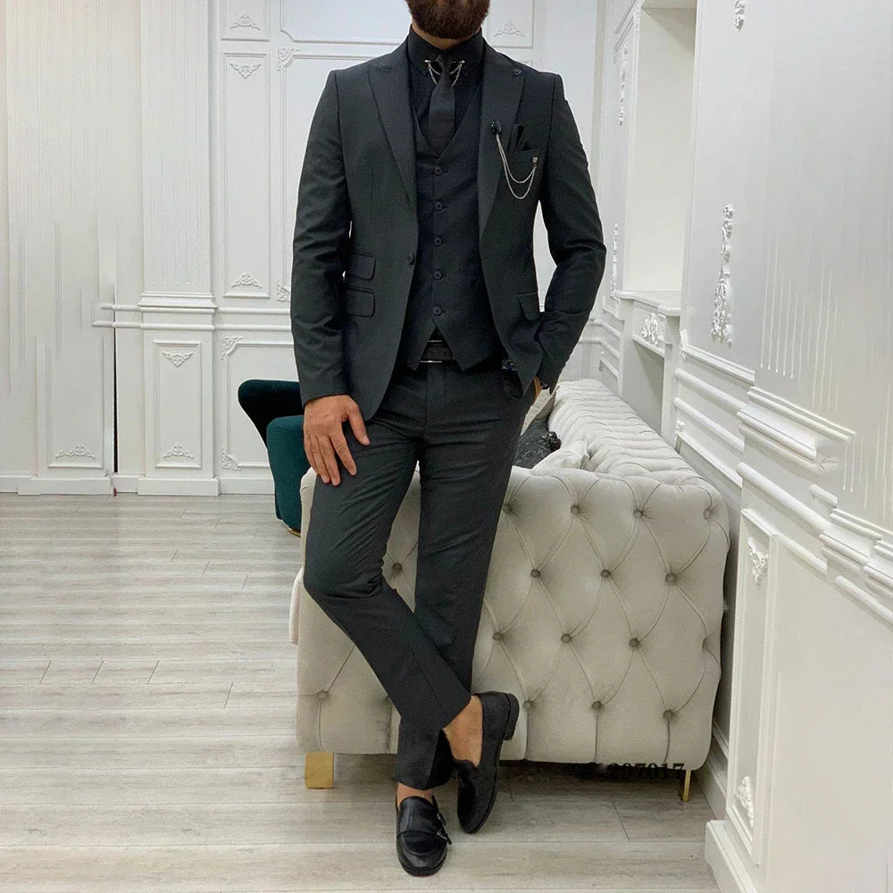 Heren Slim Fit Pak – 3-Delig Business Kostuum Voor Zakelijke Gelegenheden