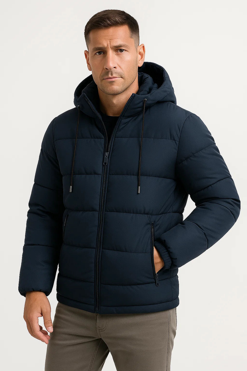 Puffer Jas Heren – Gewatteerde winterjas van katoenmix met capuchon