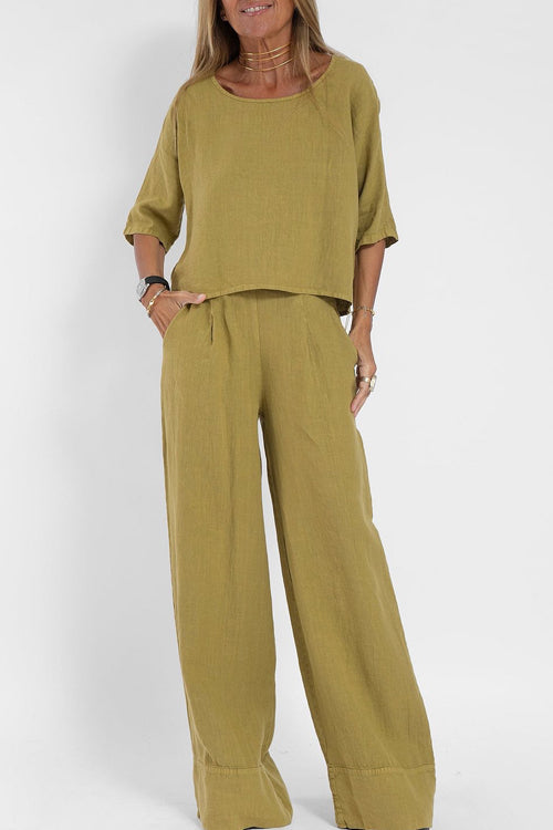 Eloise – Luchtig Tweedelig Pak met Hoge Taille Broek