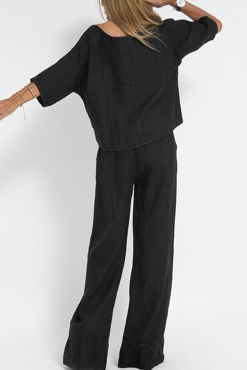 Eloise – Luchtig Tweedelig Pak met Hoge Taille Broek