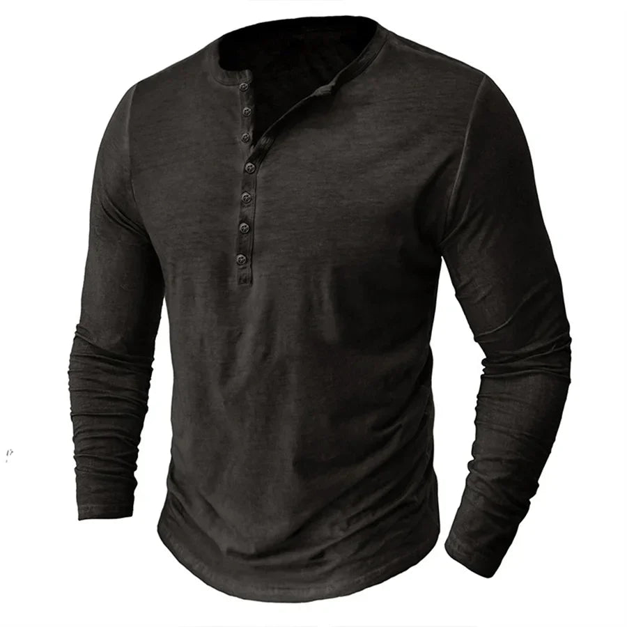 Mode Outlet | Heren Henley Shirt met Lange Mouwen – Casual & Comfortabel