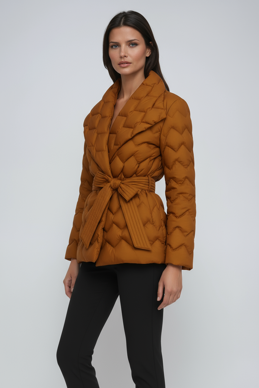 Dames Winterjas – Gewatteerd Met Ceintuur en Elegante Pasvorm